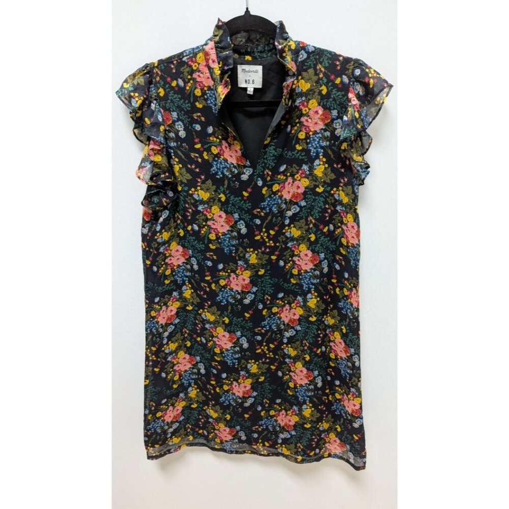 Madewell x NO.6 Black Floral Silk Sleeveless Shift Dress